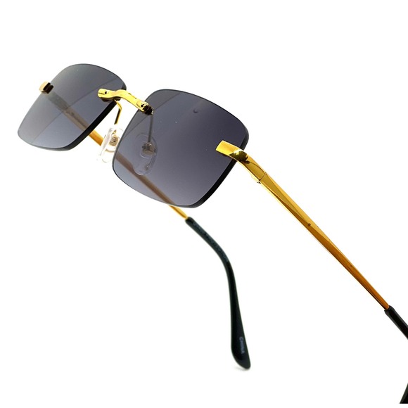Rimless Rectangle Sunglasses Gold Frame Gray Lens Fashion Men Street Hip Hop New - Picture 1 of 5